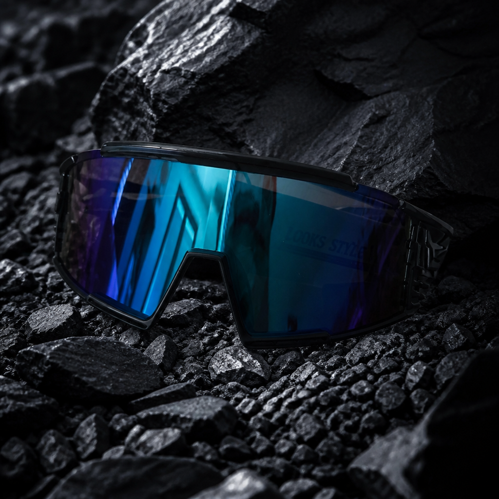 Lunettes de Soleil Sport Monture Noire & Branches Bleues