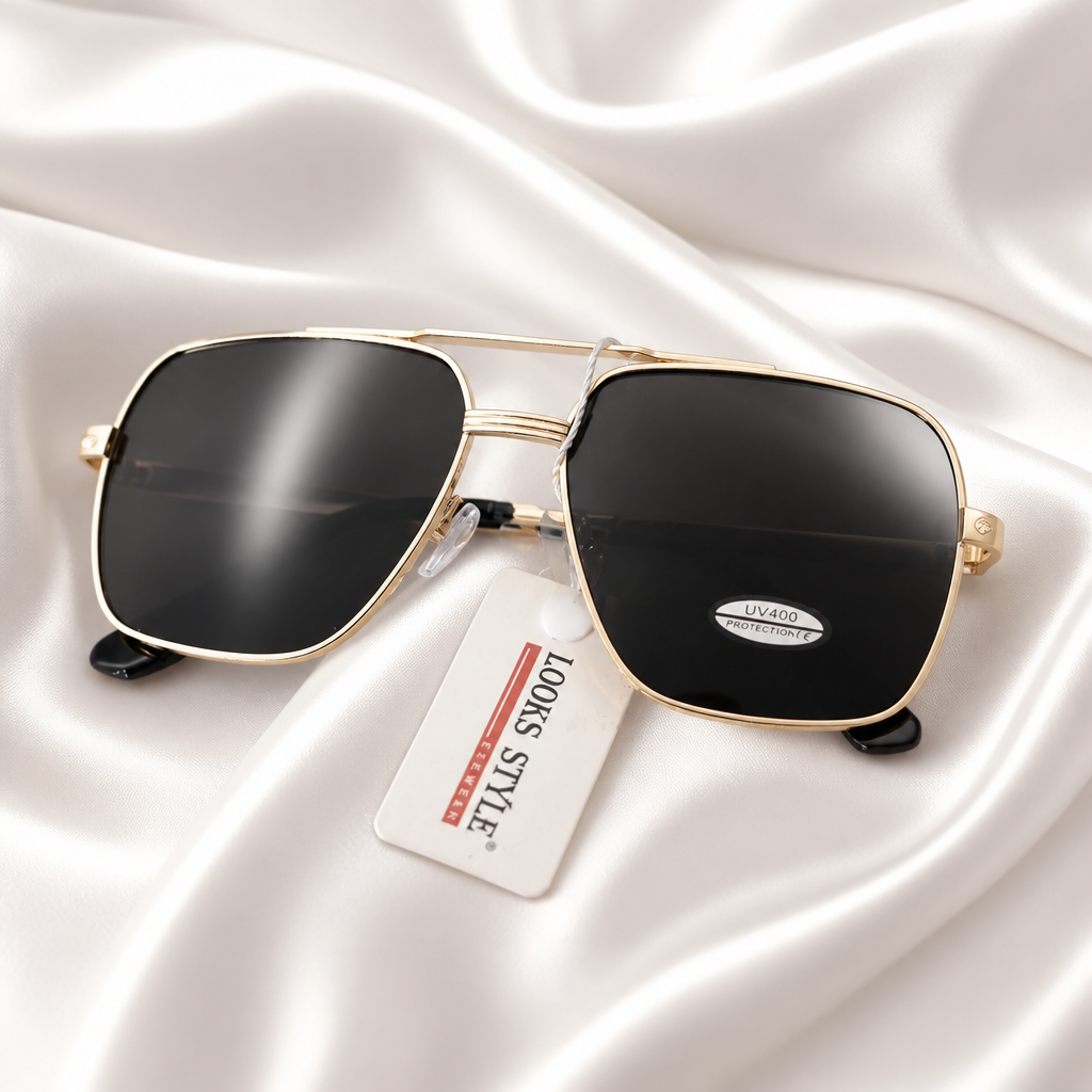Lunettes de Soleil Noires Branches Or