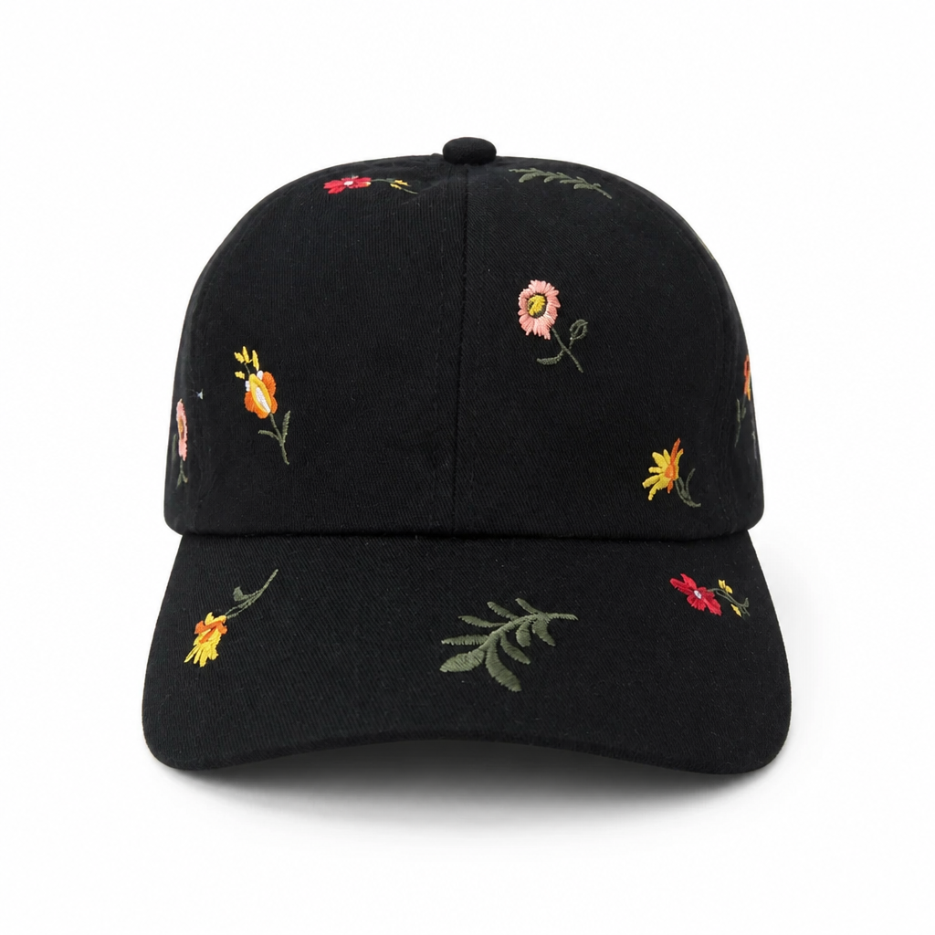 Casquette  Noire Broderies Florales