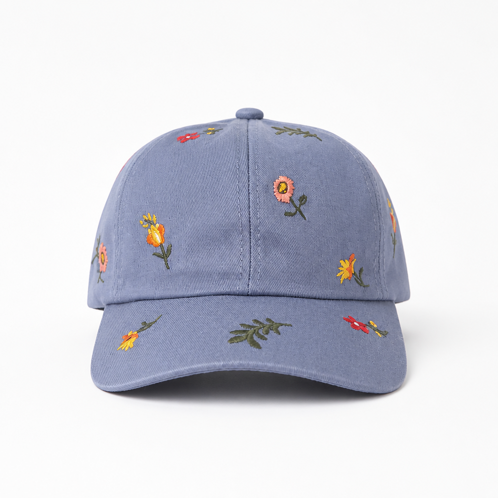 Casquette Bleue Broderies Florales