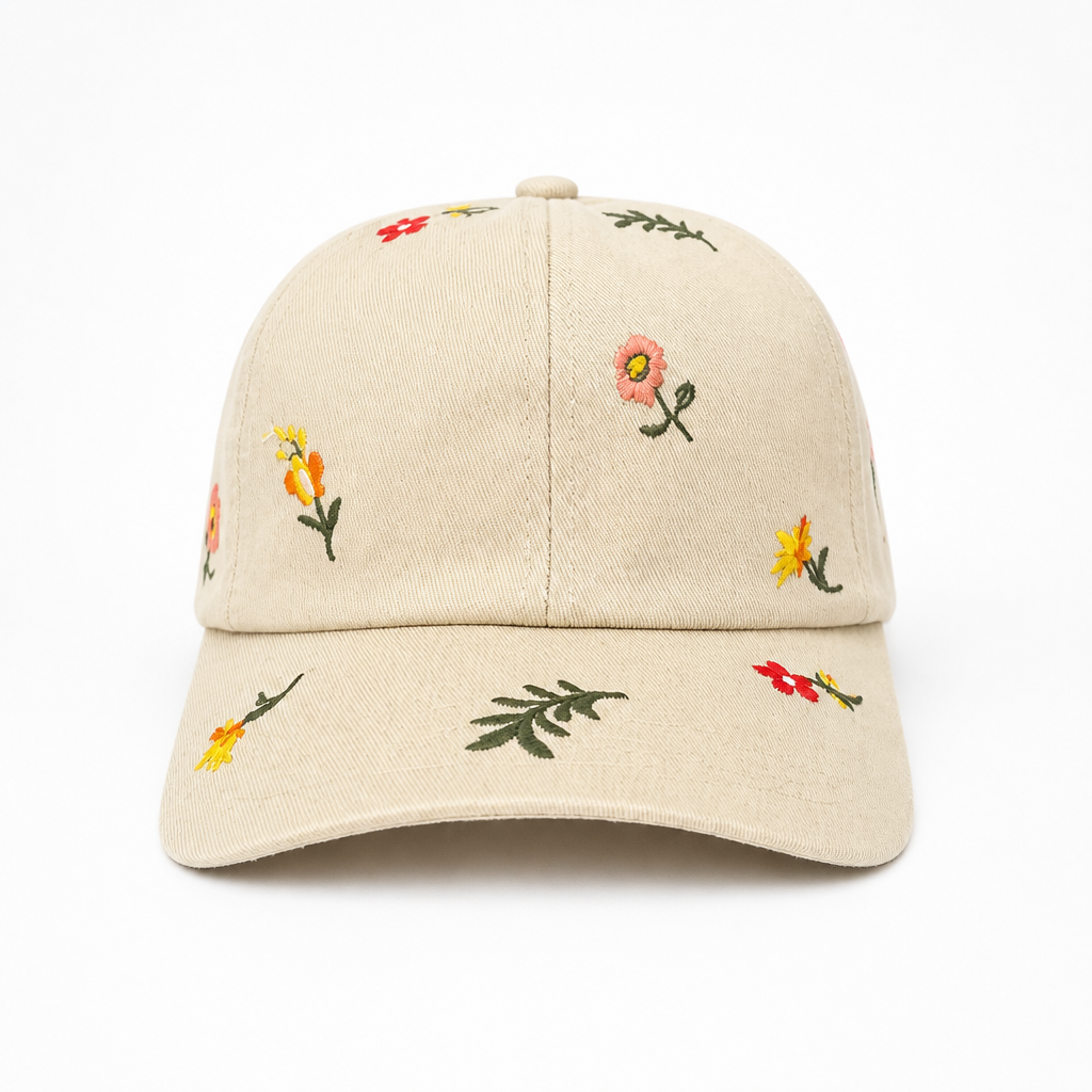 Casquette Beige Broderies Florales