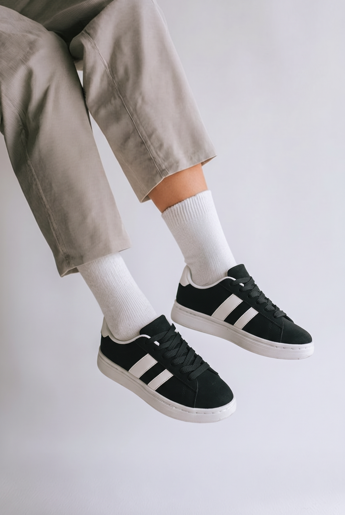 Basket Femme Noire Bandes Blanches