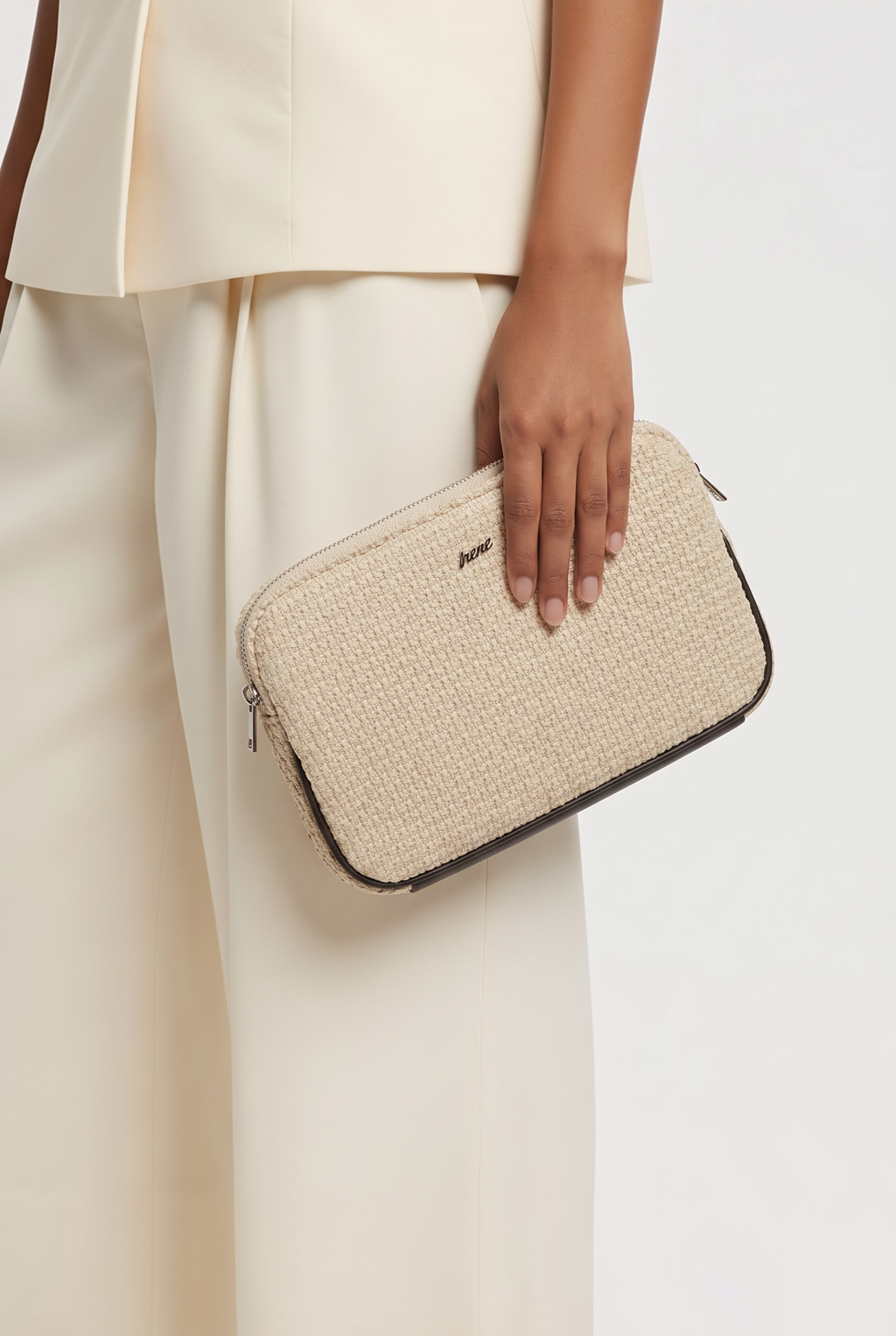 Sac à main Femme Tressée Beige Fermeture Éclair