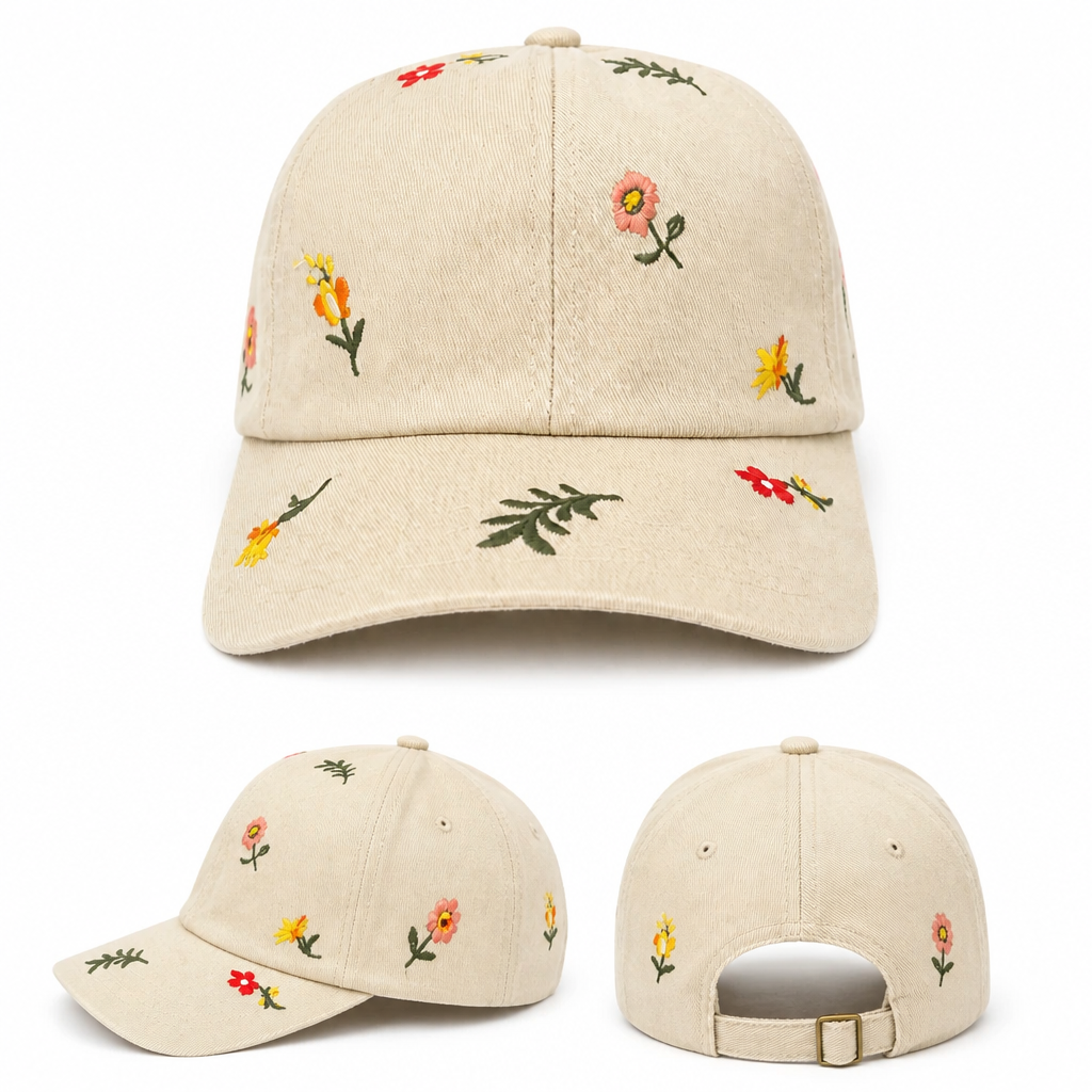 Casquette Beige Broderies Florales