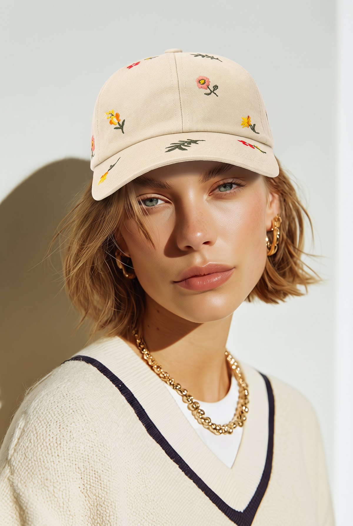 Casquette Beige Broderies Florales