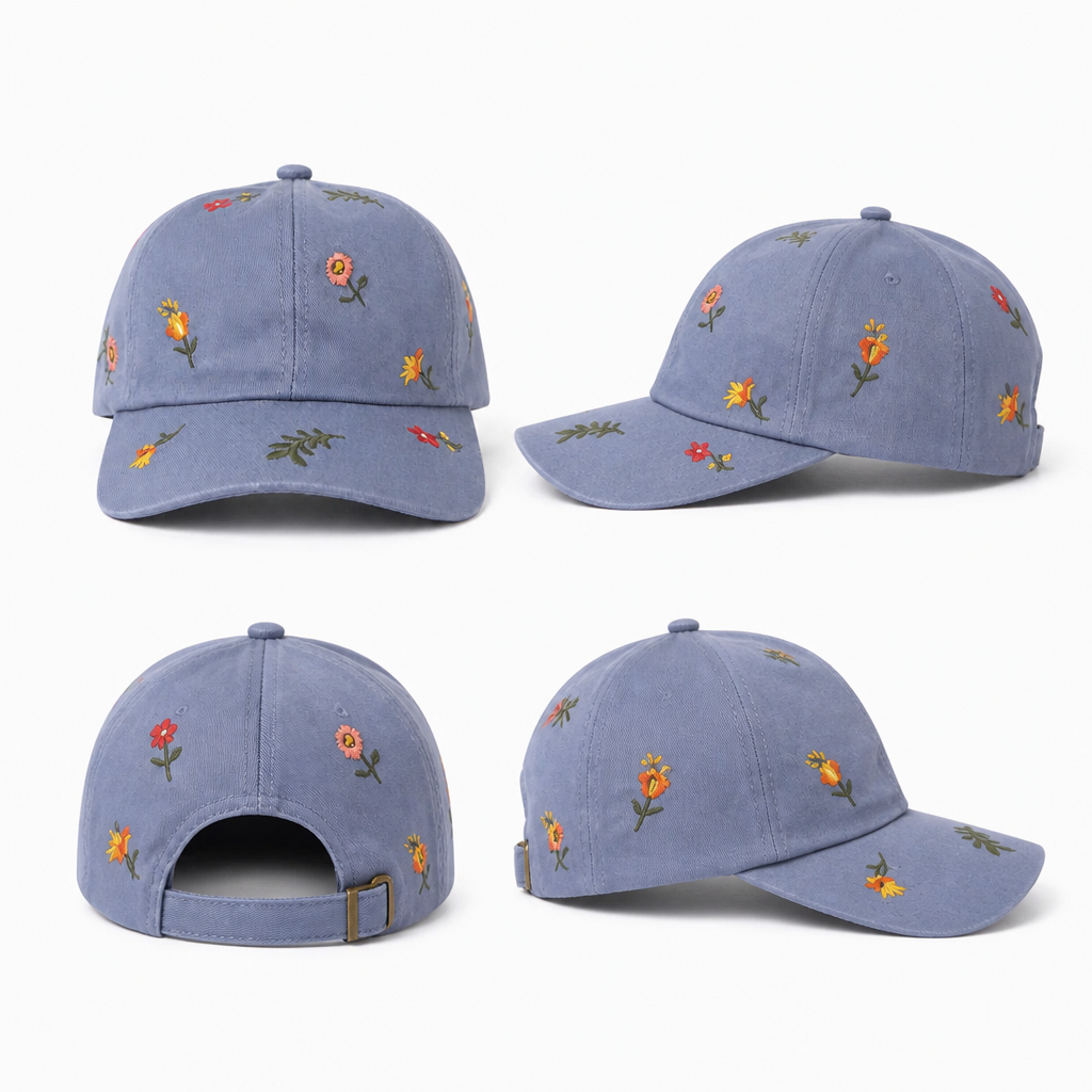 Casquette Bleue Broderies Florales