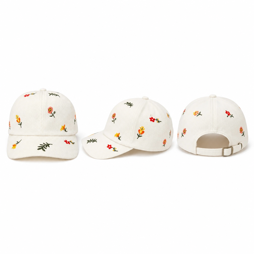 Casquette Blanche Broderies Florales