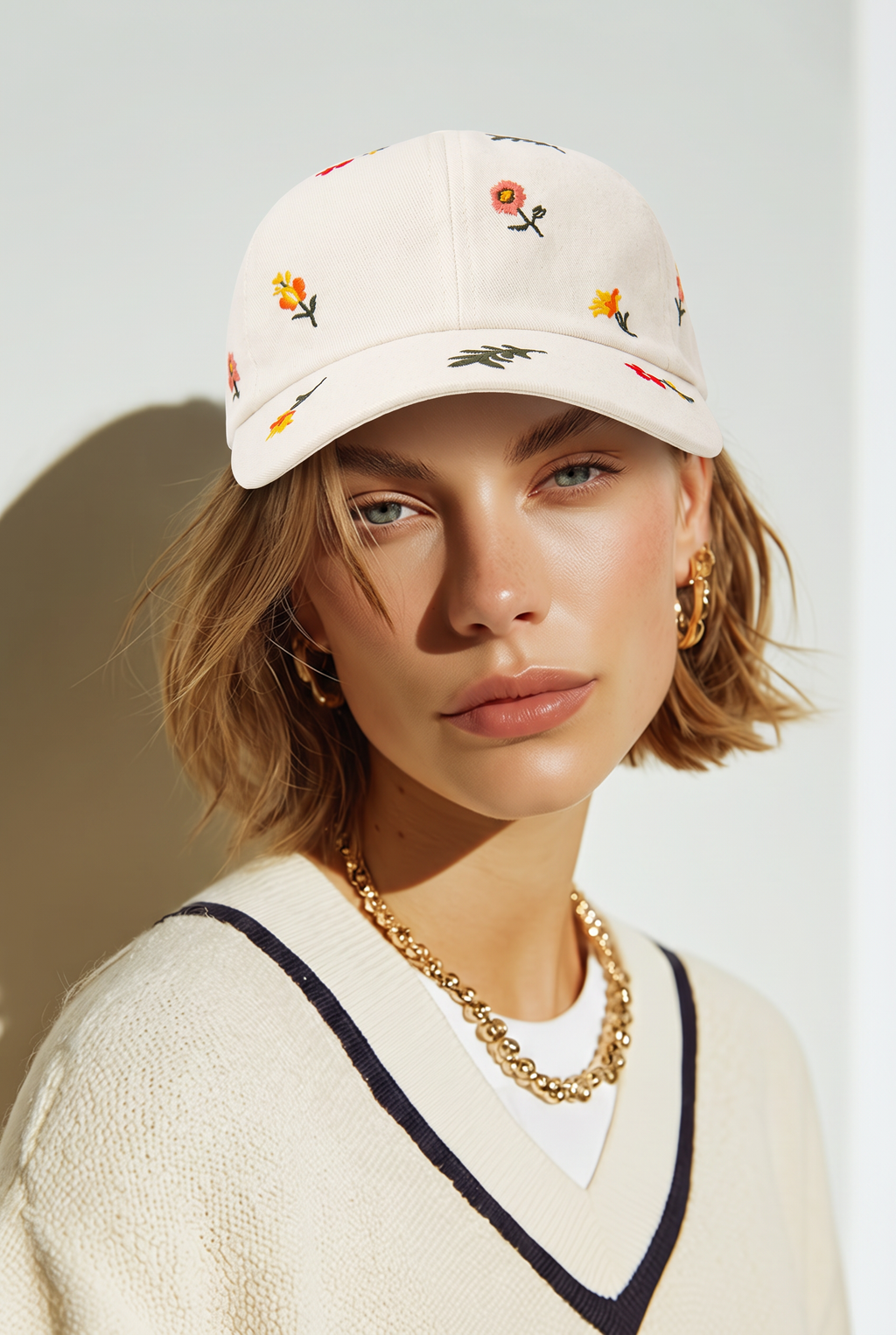 Casquette Blanche Broderies Florales