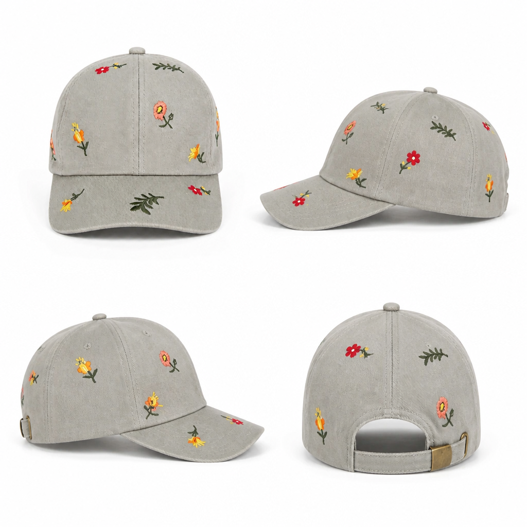 Casquette Grise Broderies Florales
