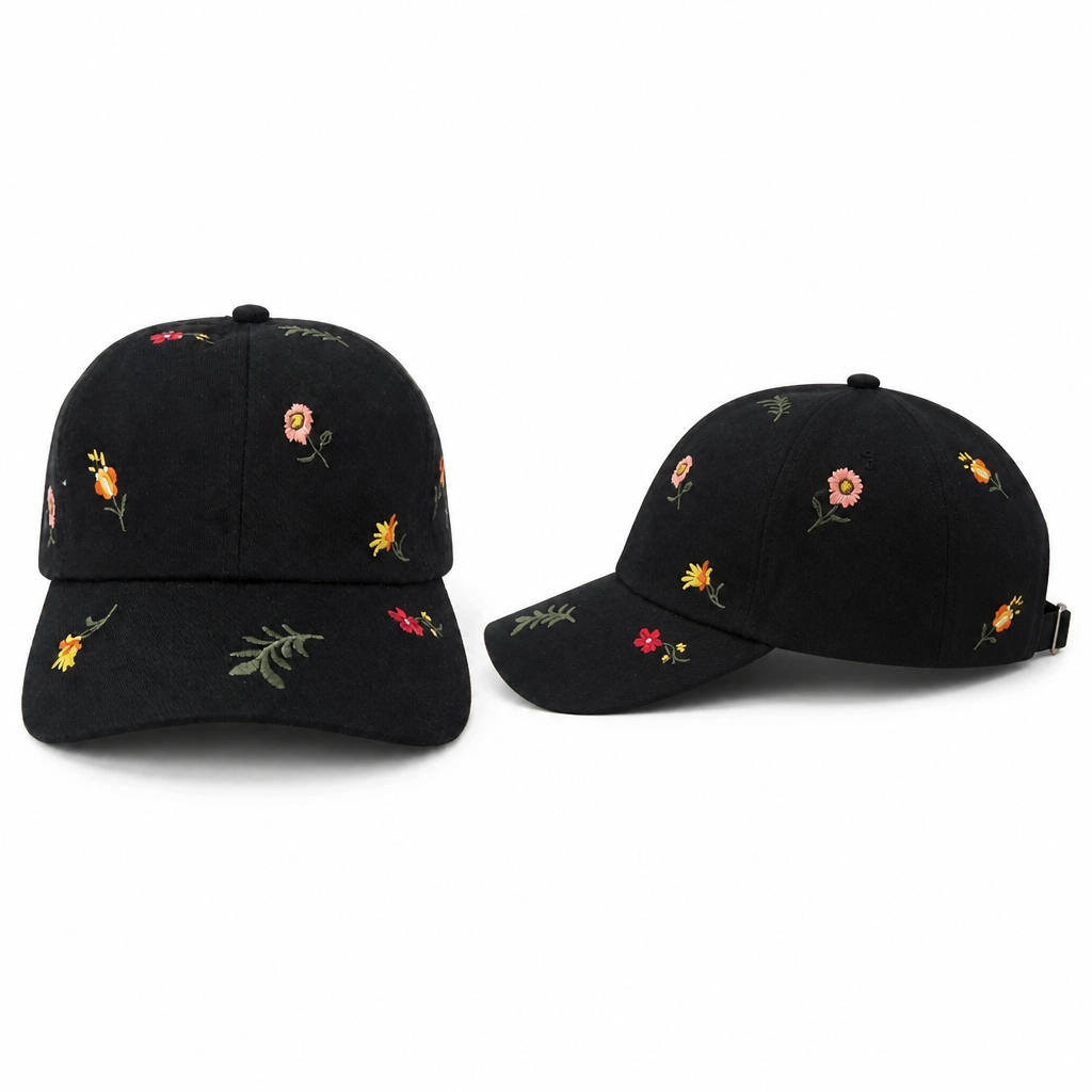 Casquette  Noire Broderies Florales