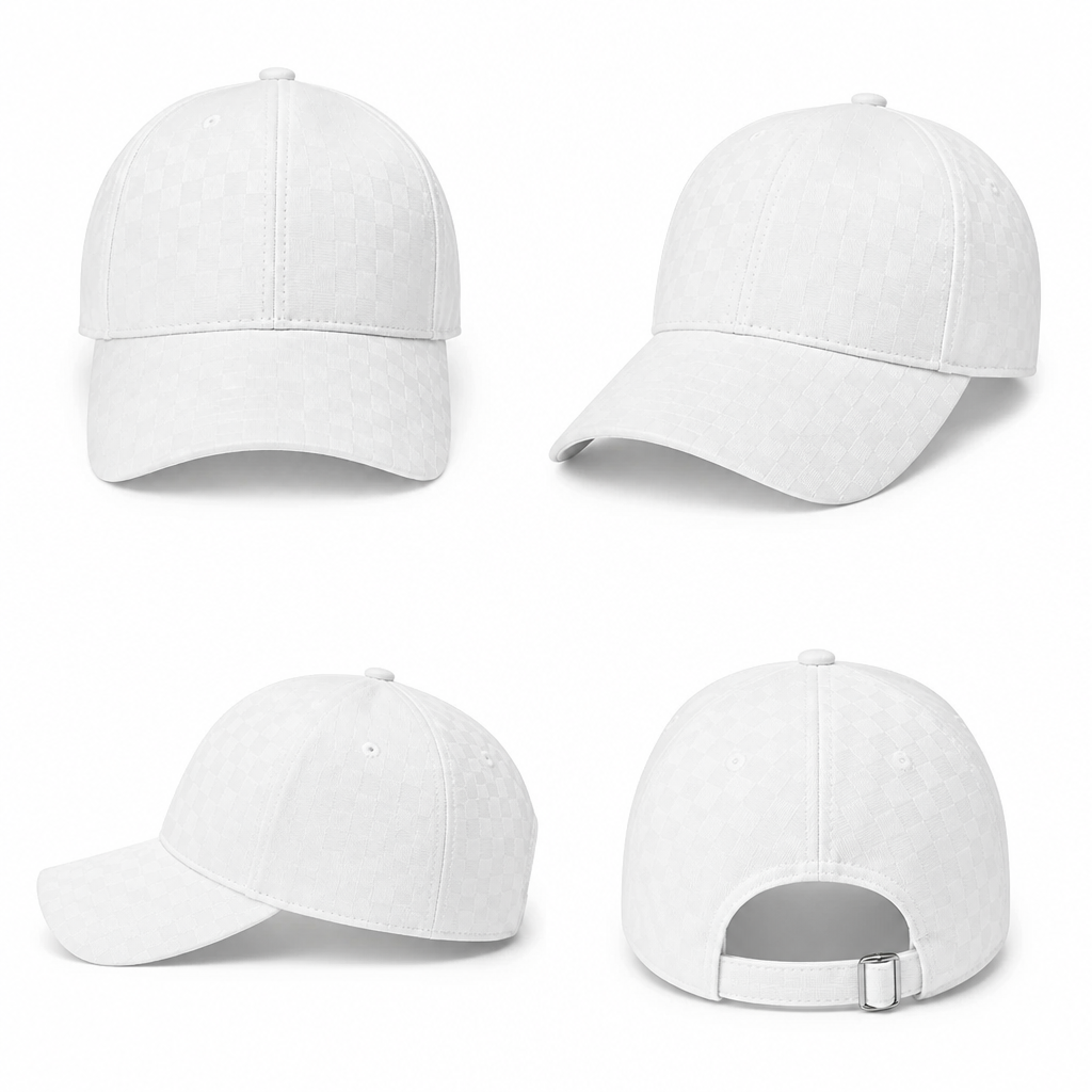 Casquette Blanche Motif Carreaux Ajustable