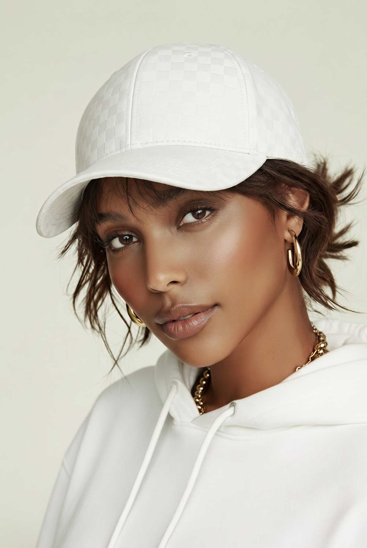 Casquette Blanche Motif Carreaux Ajustable