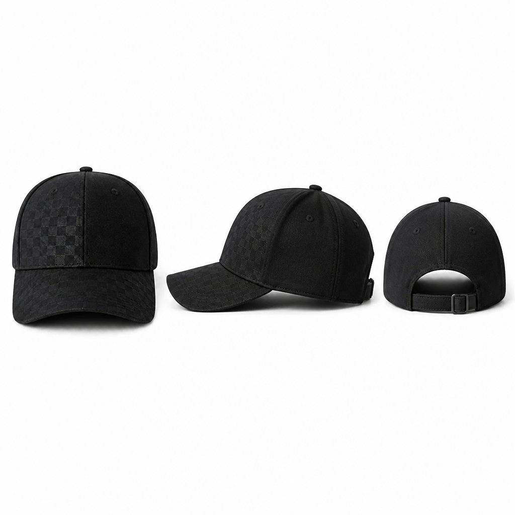 Casquette Noire Motif Carreaux Ajustable