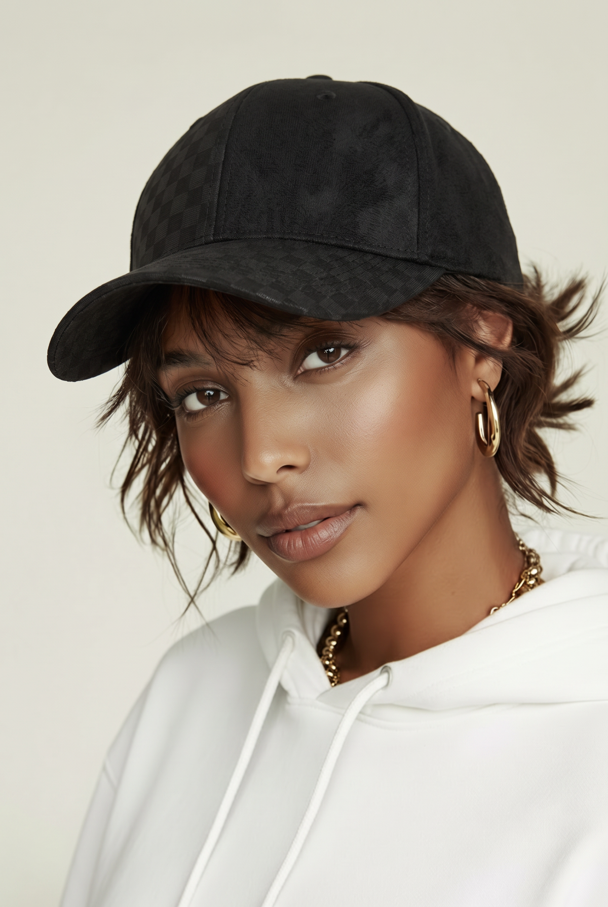 Casquette Noire Motif Carreaux Ajustable