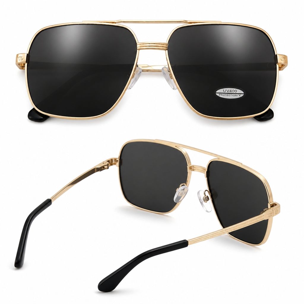Lunettes de Soleil Noires Branches Or
