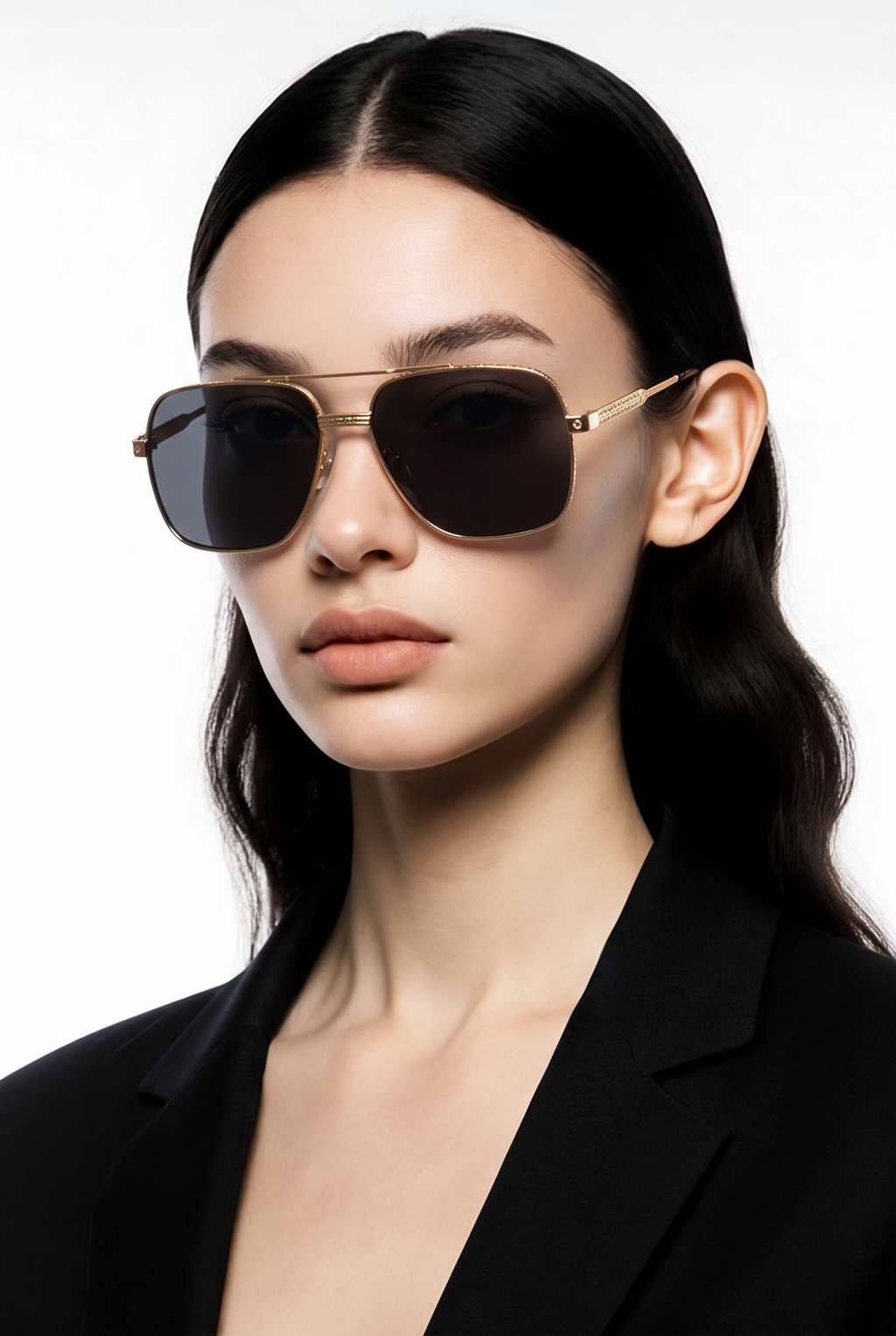 Lunettes de Soleil Noires Branches Or