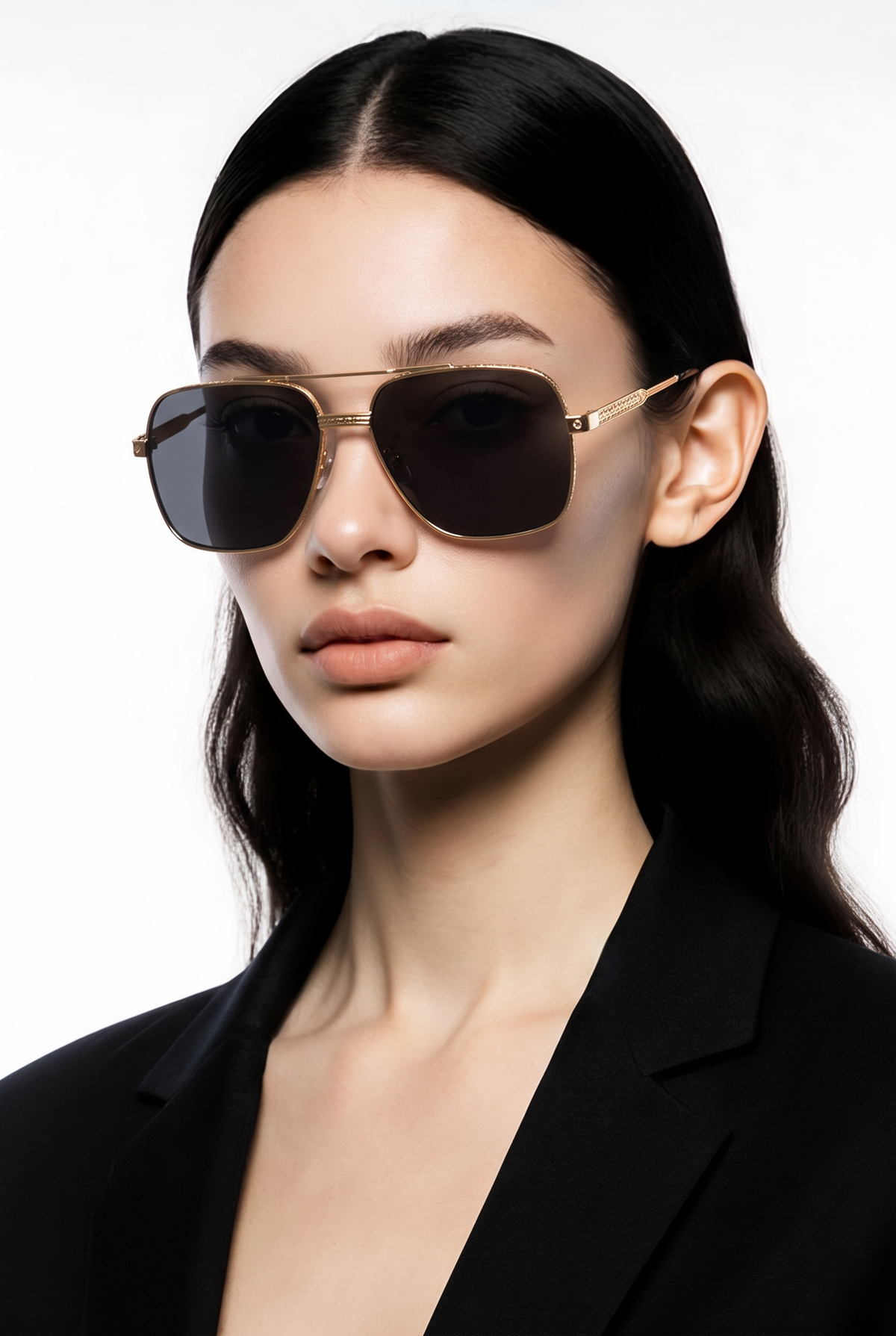Lunettes de Soleil Noires Branches Or
