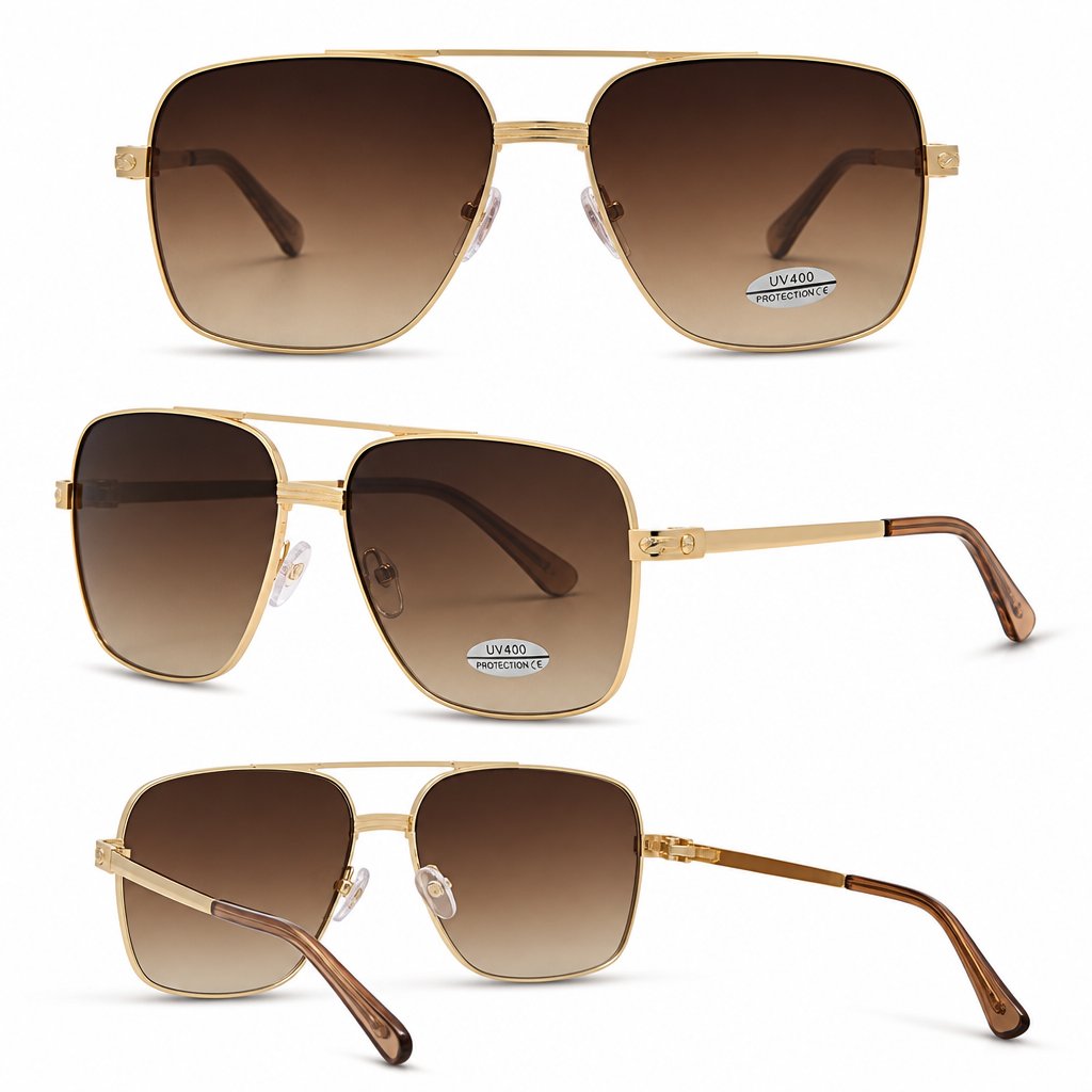Lunettes de Soleil Monture Marron & Branches Dorées