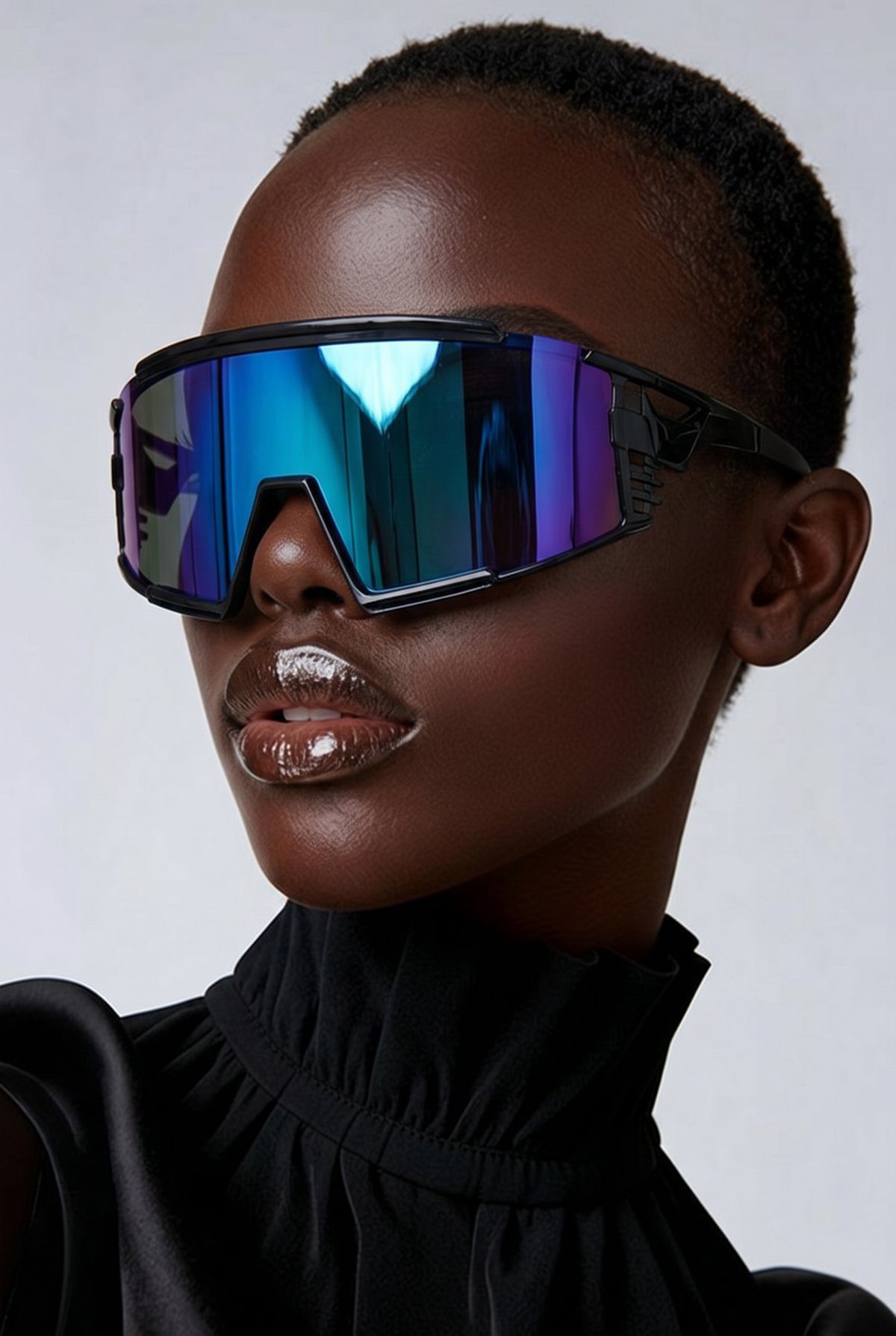 Lunettes de Soleil Sport Monture Noire & Branches Bleues