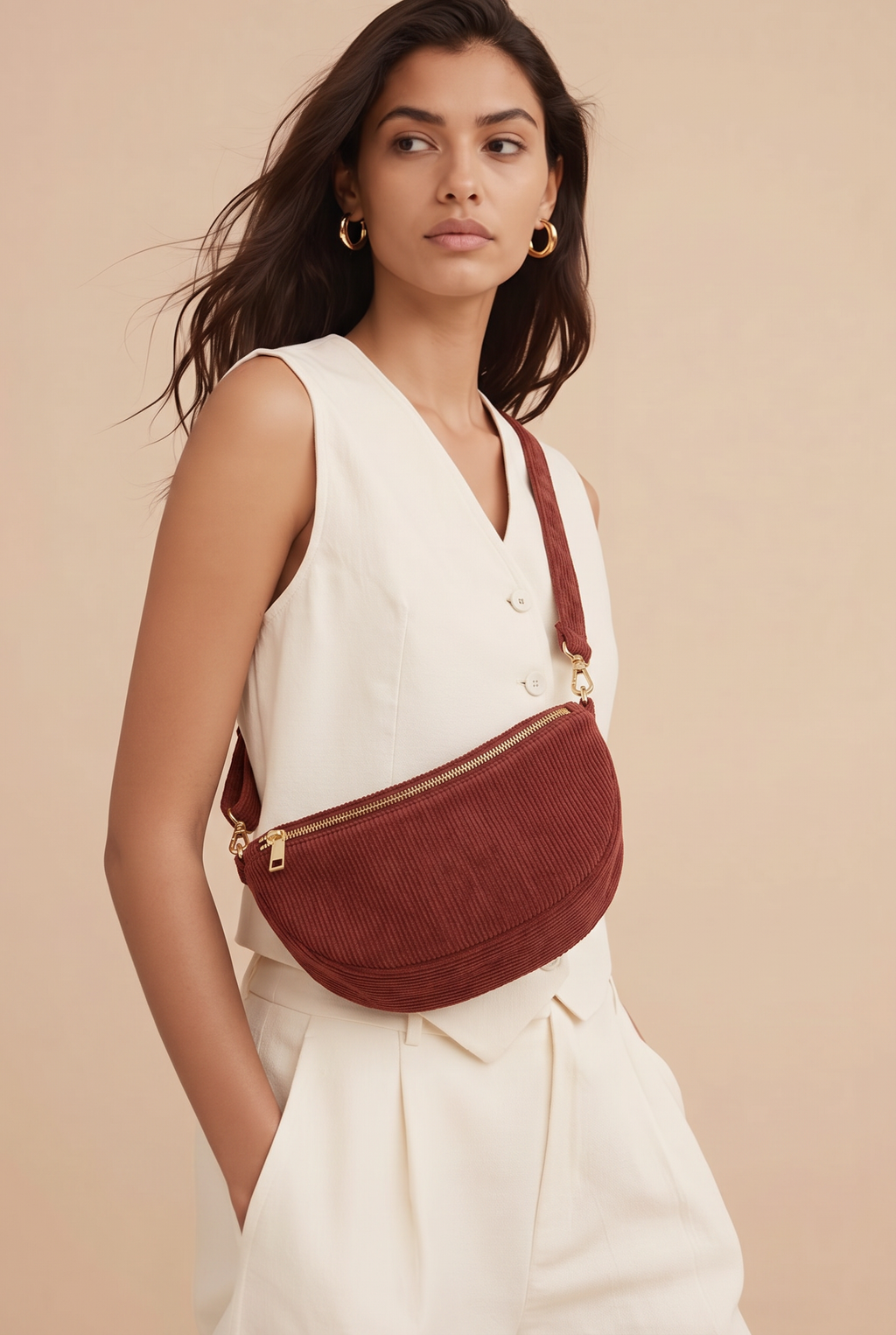 Sac Banane Velours Marron