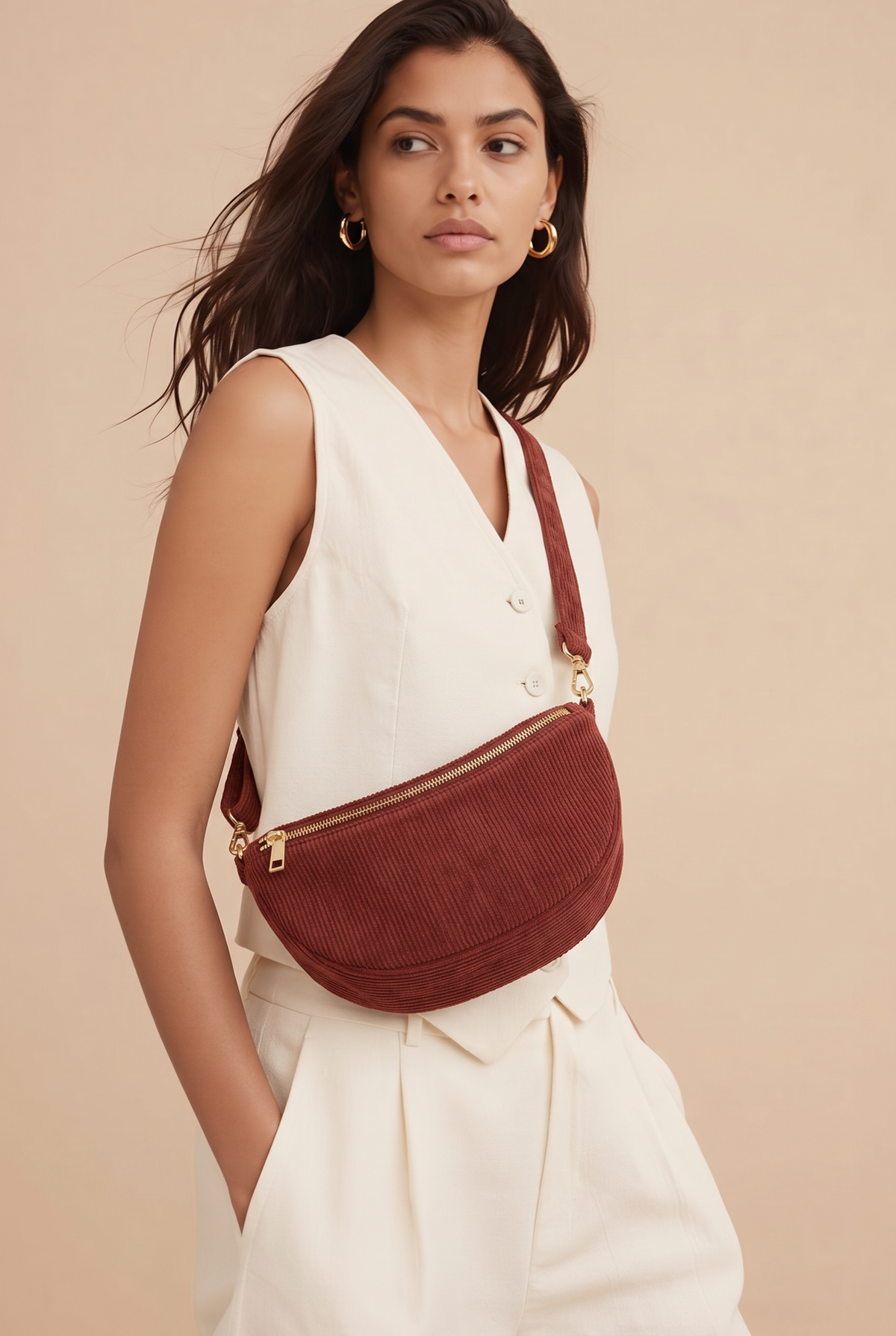 Sac Banane Velours Marron